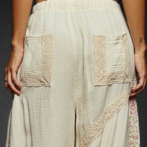 POL Breezy Delicate Lace Embroidered Cotton  Double Gauze Wide Leg Pants - Picture 6 of 9
